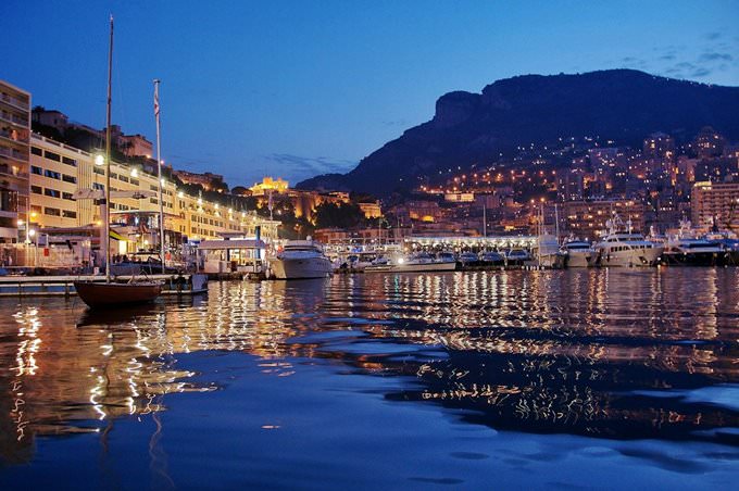 Monaco port at night